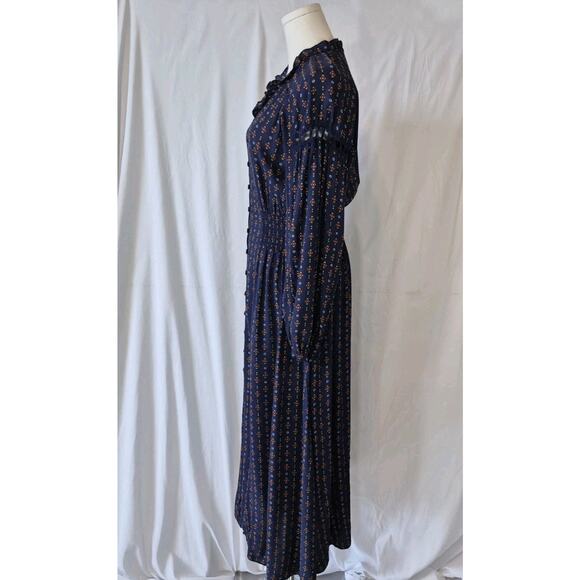 Anthropologie A Loves A Women's Navy Blue Floral Smocked Midi Dress Medium - Picture 3 of 5